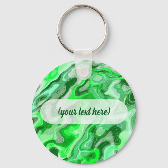 Emerald Green Marble Texture Abstract Liquid Paint Key Ring (Front)