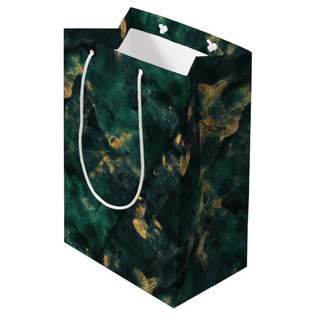 Emerald Green Marble Wedding Medium Gift Bag (Back Angled)