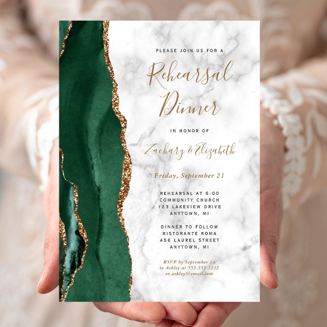 Emerald Green Marble Wedding Rehearsal Dinner Invitation (Creator Uploaded)