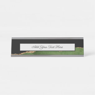 Emerald Green Marbled Agate Contemporary Stone Desk Name Plate