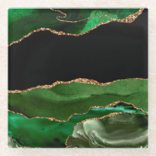 Emerald Green Marbled Agate Contemporary Stone Glass Coaster