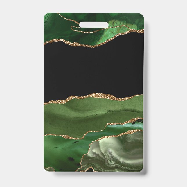 Emerald Green Marbled Agate Contemporary Stone ID Badge (Front)