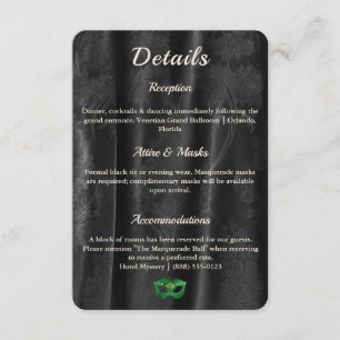 Emerald Green Masquerade Black Damask Ball Enclosure Card