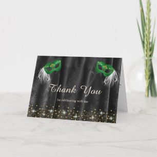Emerald Green Masquerade Black Damask Photo Inside Thank You Card