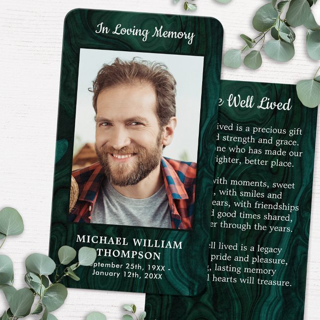 Emerald Green Memorial Photo Funeral Prayer Card (Creator Uploaded)