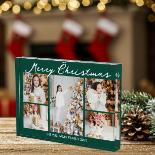 Emerald Green Merry Christmas Collage 5 Photo Block