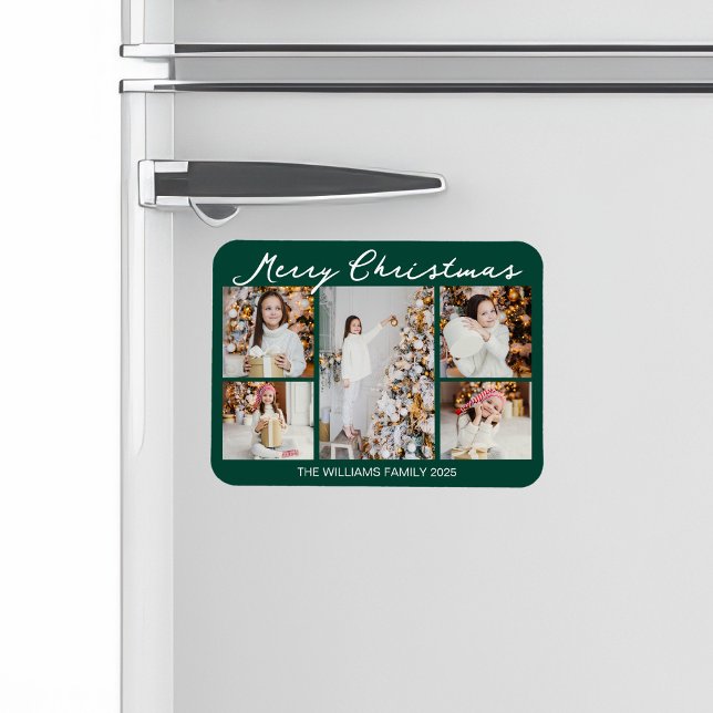 Emerald Green Merry Christmas Photo Collage Magnet (Creator Uploaded)