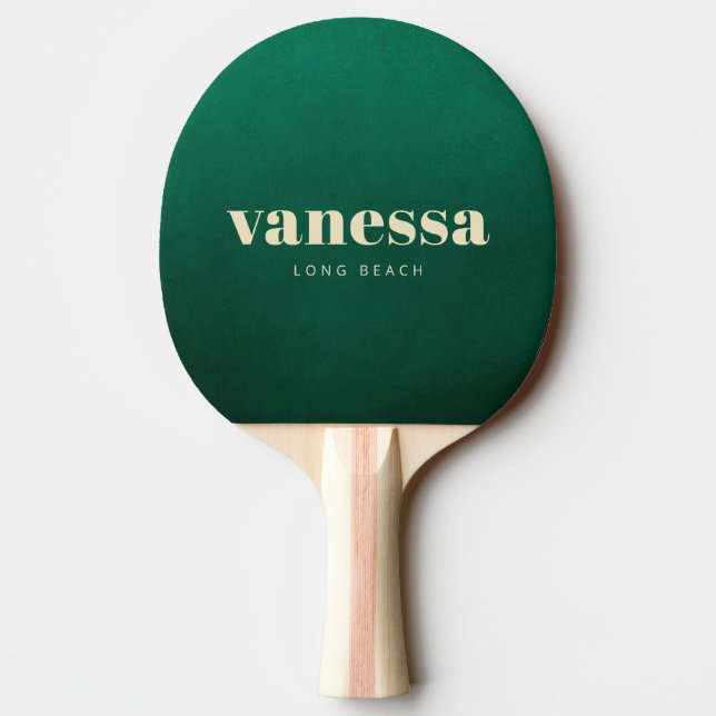 Emerald Green Minimal Modern Classic Name Ping Pong Paddle (Back)