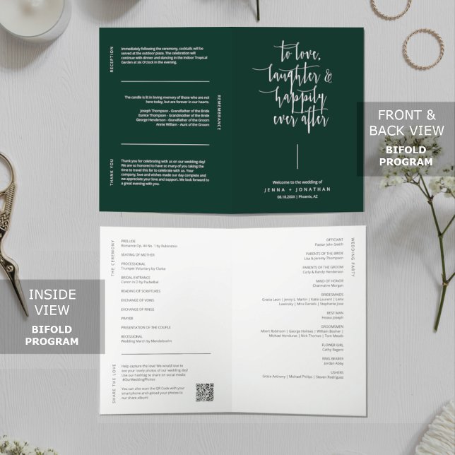 Emerald Green Minimal QR Code Wedding Folded Programme (Creator Uploaded)