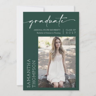 Emerald Green Minimal Two Photo Graduation Party Invitation