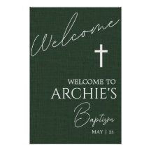 Emerald Green Minimalist Baptism Welcome Sign