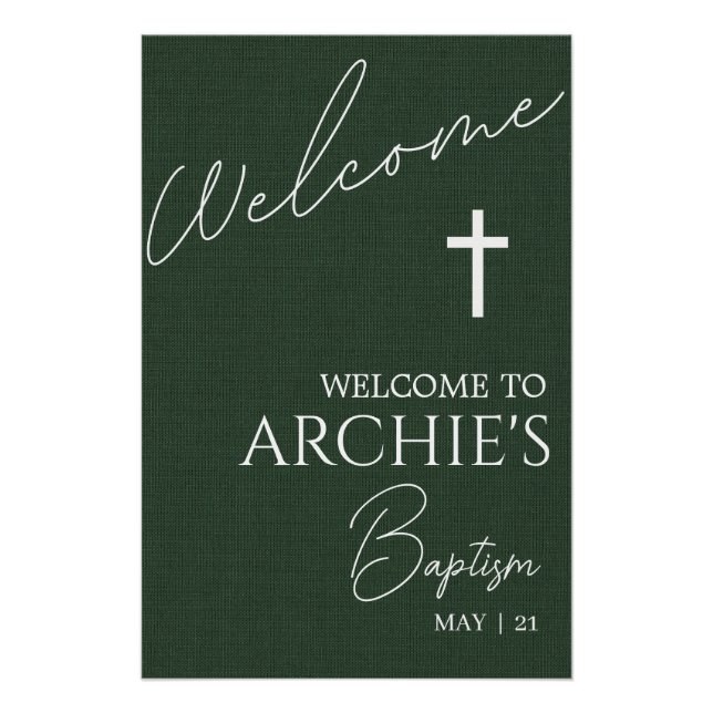 Emerald Green Minimalist Baptism Welcome Sign (Front)