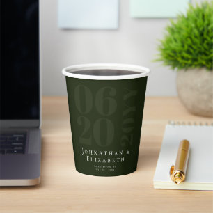 Emerald Green Minimalist Bold Type Wedding Paper Cups