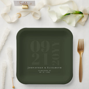 Emerald Green Minimalist Bold Type Wedding Paper Plate