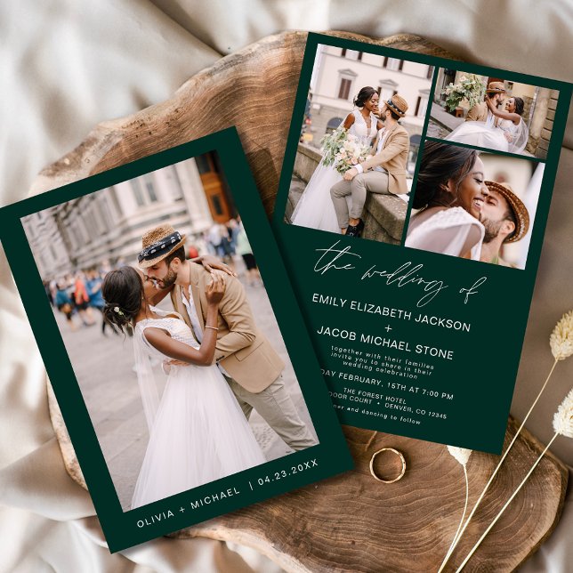 Emerald Green Minimalist Elegant Photo Wedding  Invitation (Creator Uploaded)