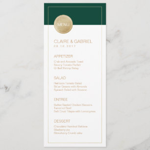 Emerald green minimalist modern wedding menu