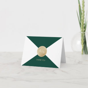 Emerald green minimalist modern wedding thank you card