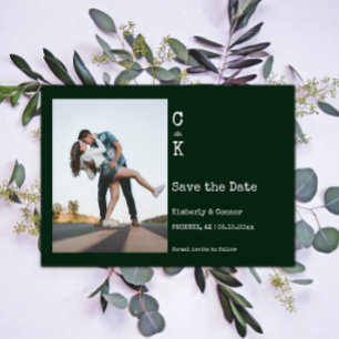 Emerald Green Minimalist Monogram Photo Save The Date