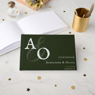 Emerald Green Minimalist Monogram Wedding Guest Book