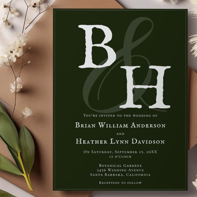 Emerald Green Minimalist Monogram Wedding Invitation (Emerald Green Minimalist Monogram Wedding Invitation)