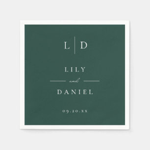Emerald Green Minimalist Monogram Wedding  Napkin