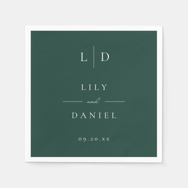 Emerald Green Minimalist Monogram Wedding  Napkin (Front)