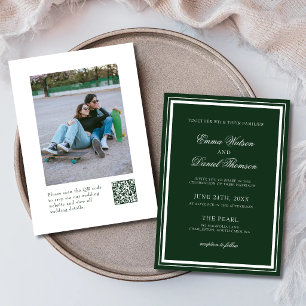 Emerald Green Minimalist Photo QR Code Wedding Invitation
