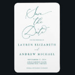 Emerald Green Minimalist Save the Date Invitation Magnet<br><div class="desc">This wedding Save the Date card features a minimalist white background with emerald green text. Fully customisable with names,  dates,  location,  background colour,  etc...  For more detailed customisation,  click the "Click to Customise further" link. Matching wedding suite items are also available in this collection.</div>