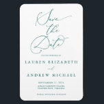 Emerald Green Minimalist Save the Date Invitation Magnet<br><div class="desc">This wedding Save the Date card features a minimalist white background with emerald green text. Fully customisable with names,  dates,  location,  background colour,  etc...  For more detailed customisation,  click the "Click to Customise further" link. Matching wedding suite items are also available in this collection.</div>