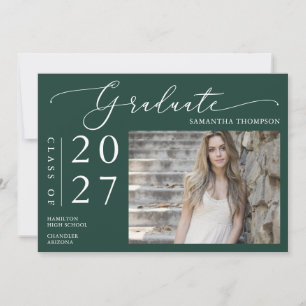 Emerald Green Minimalist School Graduation Photo Invitation