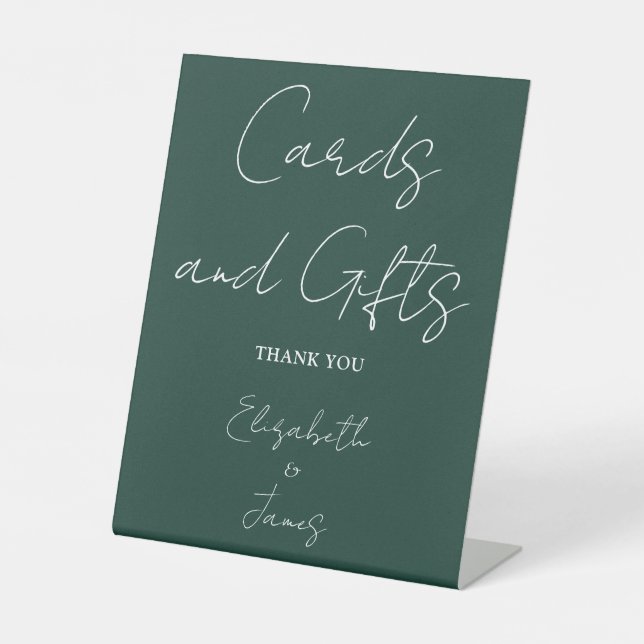 Emerald Green Minimalist Script Cards And Gifts Pedestal Sign (Front)
