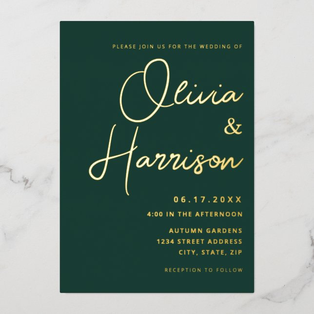 Emerald Green Minimalist Script Modern Wedding (Front)