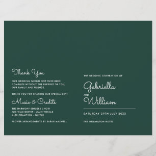 Emerald Green Minimalist Script Wedding Program