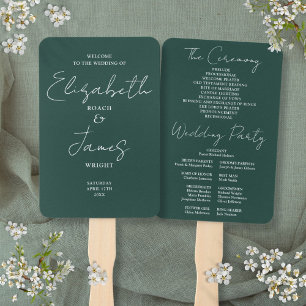 Emerald Green Minimalist Script Wedding Program Hand Fan