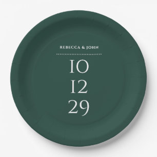 Emerald Green Minimalist Special Date Wedding Paper Plate