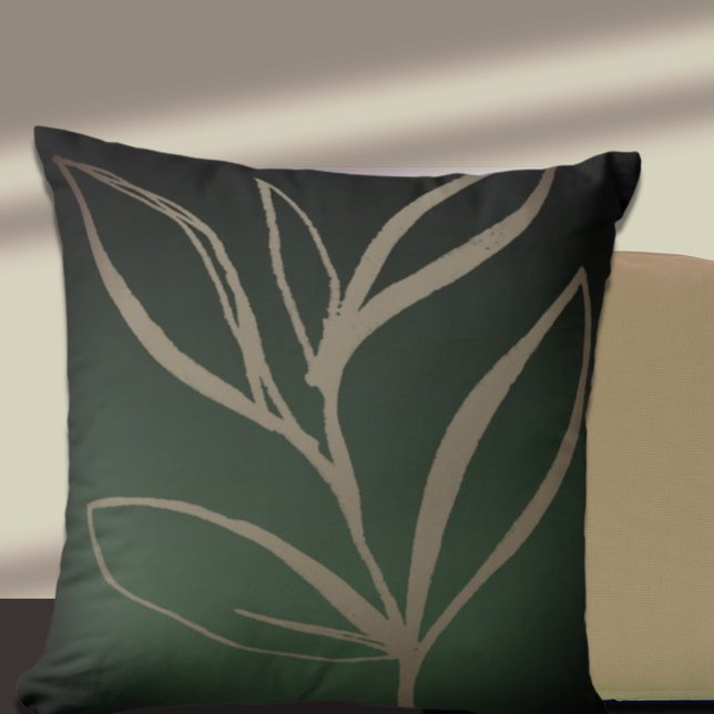 Emerald Green Minimalist Watercolor Leaves Cushion (Creator Uploaded)