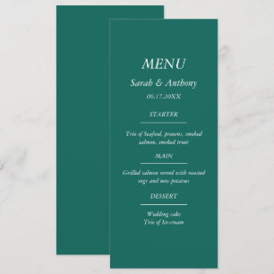 Emerald Green Minimalist Wedding Menu Card