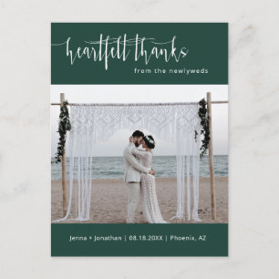Emerald Green Minimalist Wedding Photo Thank You Postcard