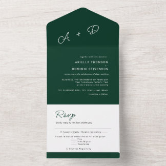 Emerald Green Minimalistic Wedding All In One Invitation