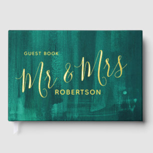 Emerald green modern art custom wedding guest book