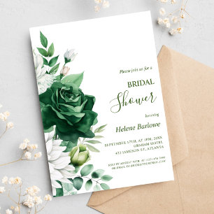 Emerald Green Modern Elegant Floral Bridal Shower Invitation