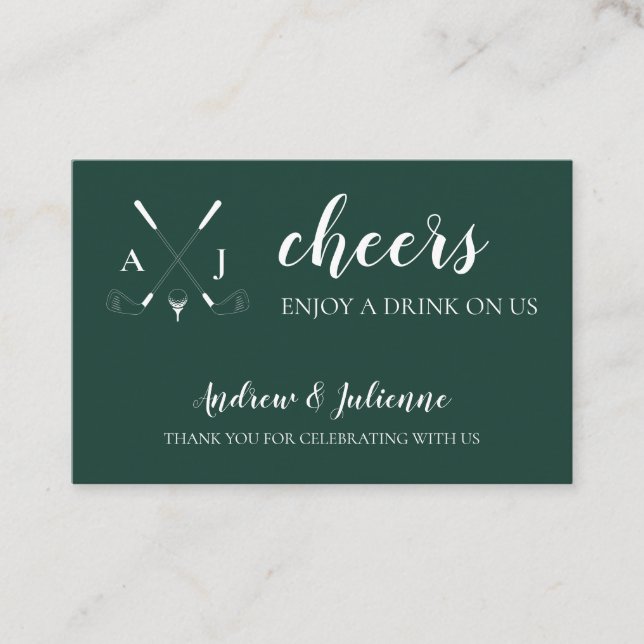 Emerald Green Modern Golf Wedding Drink Ticket (Front)