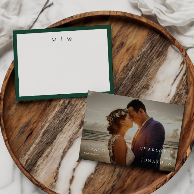Emerald Green Modern Minimal Photo Wedding Thank You Card (Creator Uploaded)