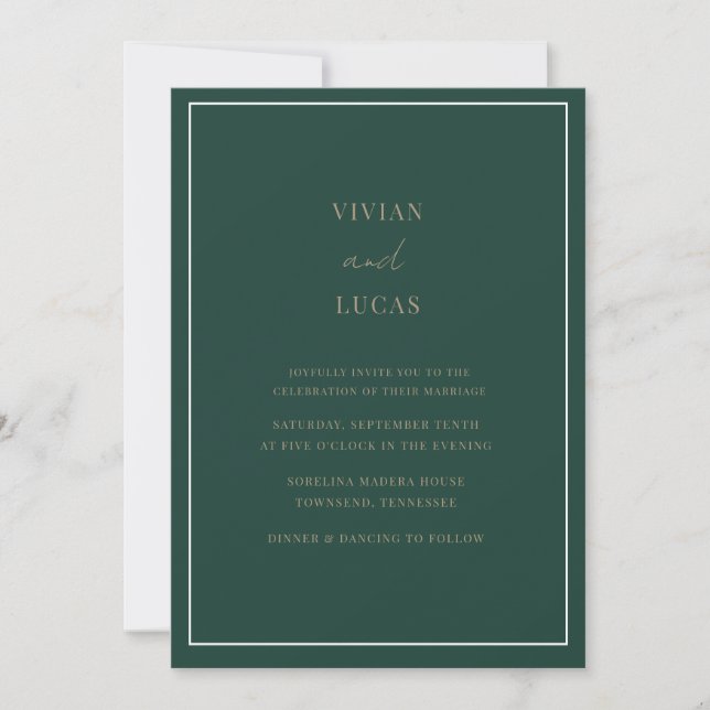 Emerald Green Modern Minimal Wedding Invitation (Front)