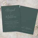 Emerald Green Modern Minimalist Boho Wedding Invitation<br><div class="desc">Personalise this Emerald Forest Green Simple and Elegant Double Sided Invitation with your message and details. This chic invitation includes modern and elegant stylish simple handwritten script typography for the special Wedding to Be celebration.</div>
