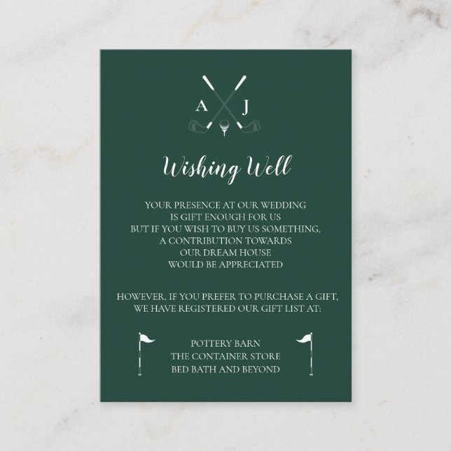 Emerald Green Modern Minimalist Golf Wedding Enclosure Card (Front)