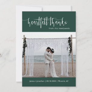 Emerald Green Modern Minimalist Wedding Photo Flat Thank You Card