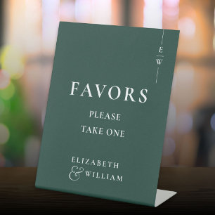 Emerald Green Modern Monogram Favours Wedding Pedestal Sign