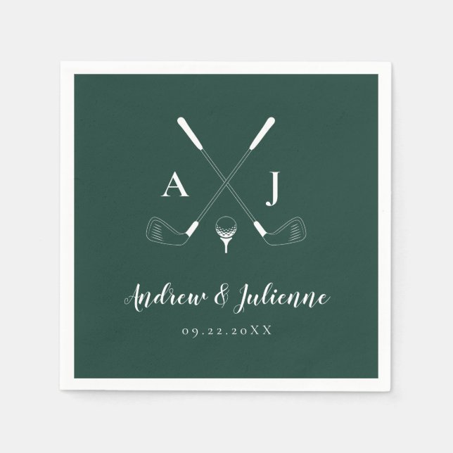 Emerald Green Modern Monogram Golf Wedding Napkin (Front)