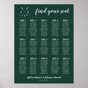 Emerald Green Modern Monogram Golf Wedding Poster